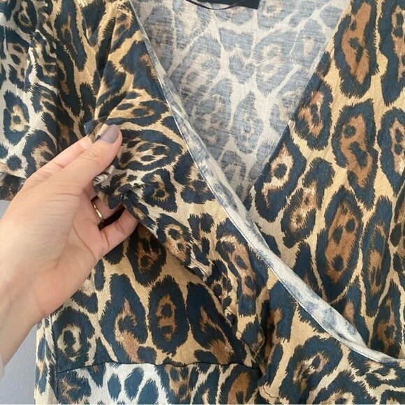 Zara Leopard Print Wrap Dress Edgy Grunge Whimsigoth Fall Layering Staple M - Picture 11 of 12